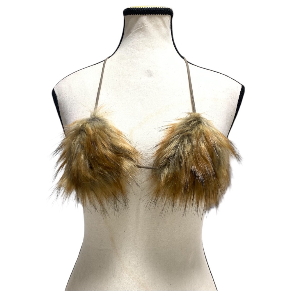 Faux Fur Fluffy Triangle Bandeau in Brown Mix